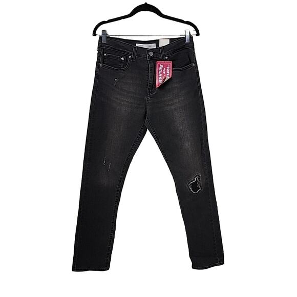 Levi's Signature Black Denim Taper Jeans Distreseed Adjustable Waist Boys 18 NWT - Picture 1 of 15